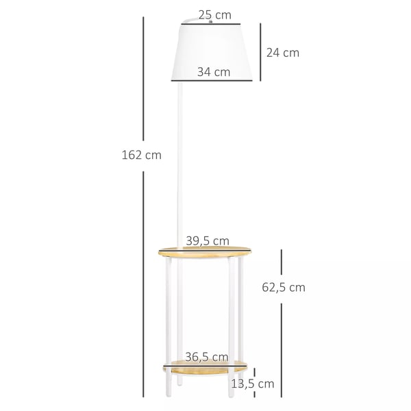 HOMCOM lattiavalaisin hyllyillä, luonnonvärinen/valkoinen, metalli/bambu/pellava, 162 cm korkea