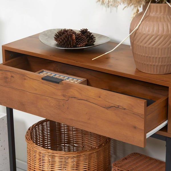 HOMCOM Konsolipöytä Laatikolla – Luonnonpuu/Teräs – 80x30x76cm