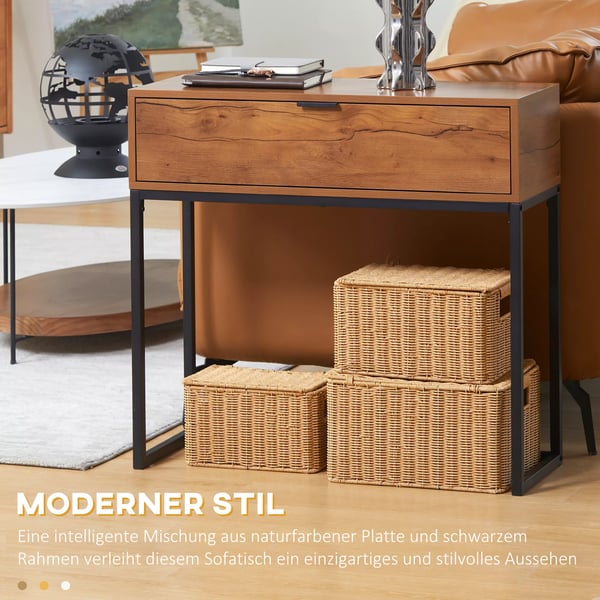HOMCOM Konsolipöytä Laatikolla – Luonnonpuu/Teräs – 80x30x76cm