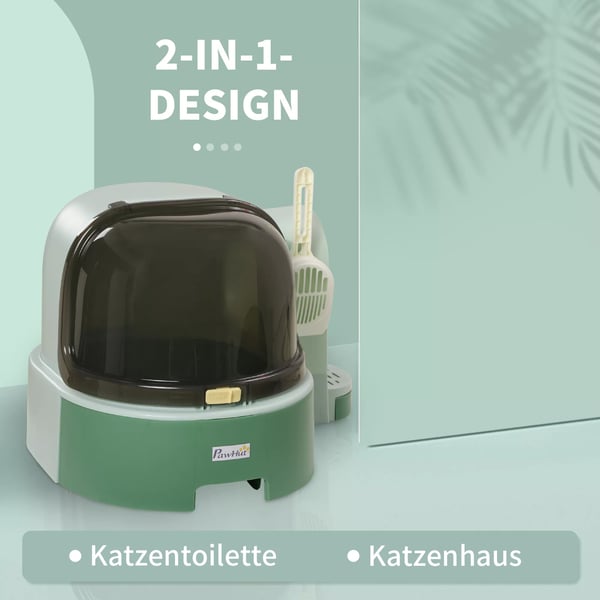 Hundehus Kattebakke 2 udtrækkelige bundbakker Hætte Spade til store katte Grøn 52x60x42cm