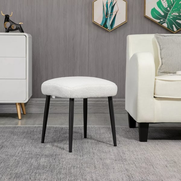HOMCOM Ottoman Kadet Puf i Kashmir-look, Creme, Polyester og Stål, 42x42x47cm