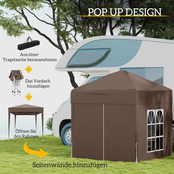 Outsunny foldbart pavillon 2 x 2m, pavillon med 4 sidevægge, vinduer, festtelt med UV-beskyttelse, havetelt inkl. bæretaske, stål, oxford-stof, hvid