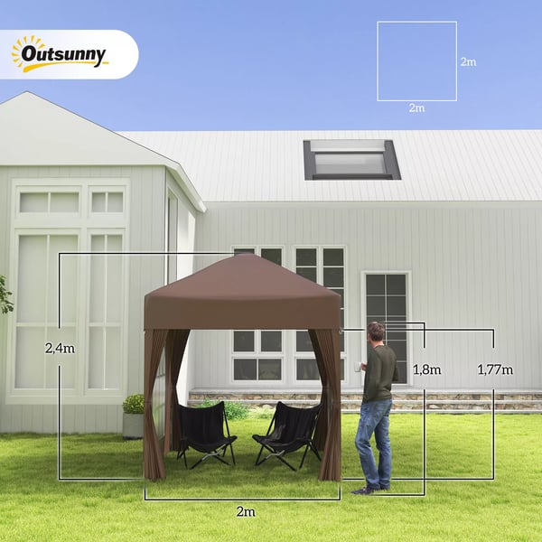 Outsunny foldbart pavillon 2 x 2m, pavillon med 4 sidevægge, vinduer, festtelt med UV-beskyttelse, havetelt inkl. bæretaske, stål, oxford-stof, hvid