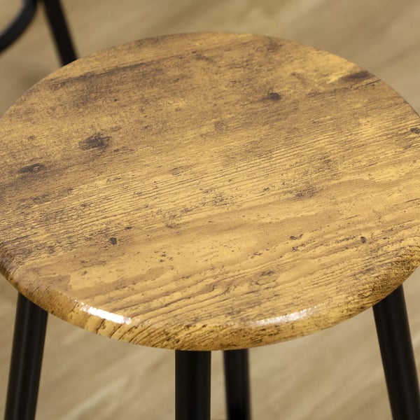 HOMCOM Barbordssæt m. 4 Barstole - 5 Dele, Køkkenbord, Metal/MDF, Rustikbrun Industrielt Design