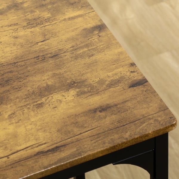 HOMCOM Barbordssæt m. 4 Barstole - 5 Dele, Køkkenbord, Metal/MDF, Rustikbrun Industrielt Design