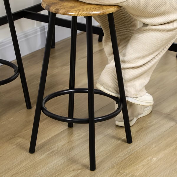 HOMCOM Barbordssæt m. 4 Barstole - 5 Dele, Køkkenbord, Metal/MDF, Rustikbrun Industrielt Design