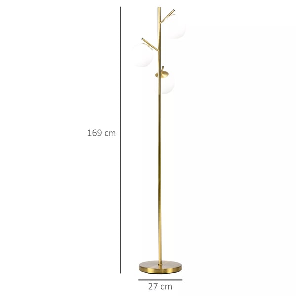 HOMCOM gulvlampe, 40W standerlampe med E27 fatning & 3 glasskærme, til stuen, 169 cm højde