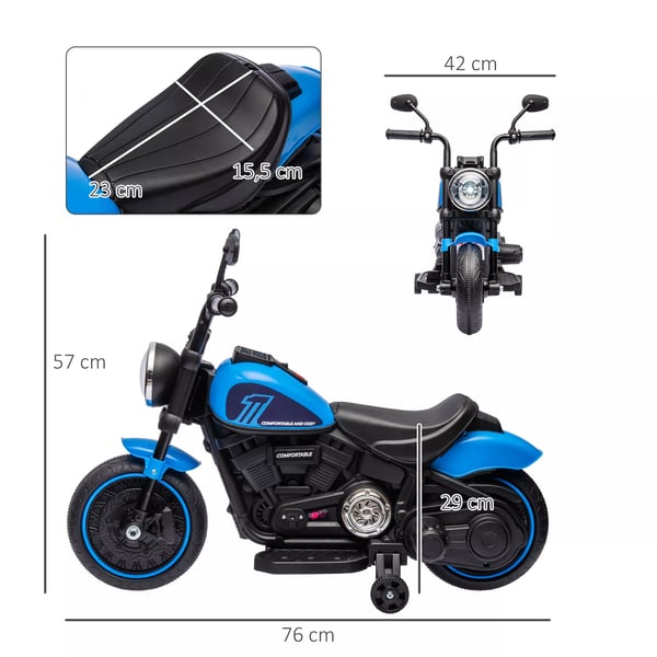 HOMCOM Børne Elmotorcykel, Blå/Sort, Plast, 1,5-3 km/t, 18-36 mdr