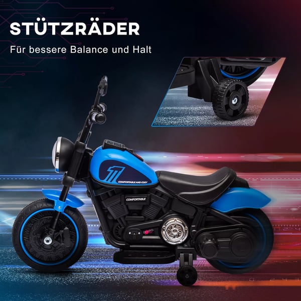 HOMCOM Børne Elmotorcykel, Blå/Sort, Plast, 1,5-3 km/t, 18-36 mdr