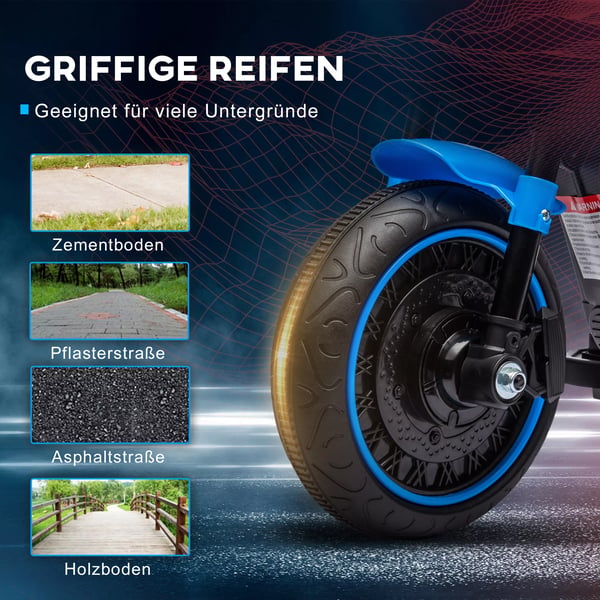 HOMCOM Børne Elmotorcykel, Blå/Sort, Plast, 1,5-3 km/t, 18-36 mdr