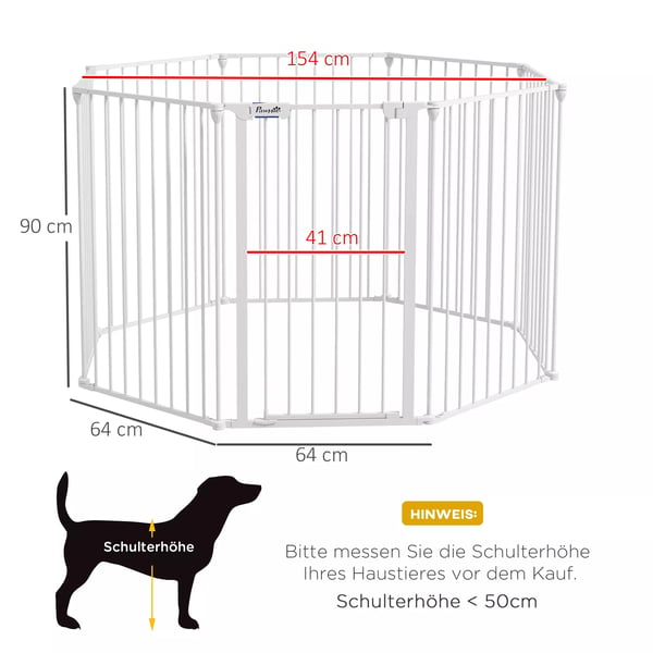 PawHut Løbegård til hunde, Foldbar, 8 paneler, 90 cm, Hvid, Stål/Plast