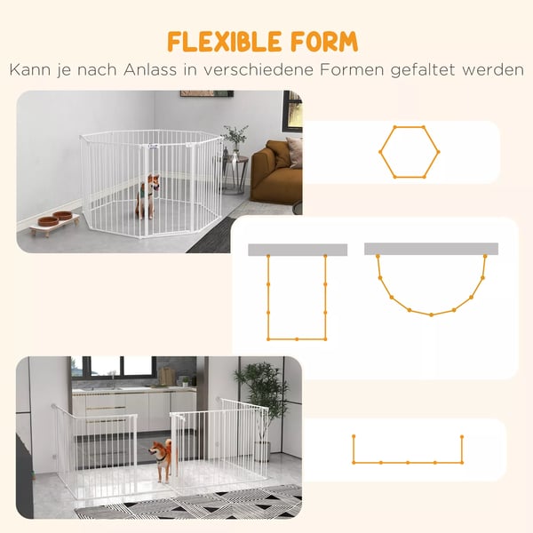 PawHut Løbegård til hunde, Foldbar, 8 paneler, 90 cm, Hvid, Stål/Plast