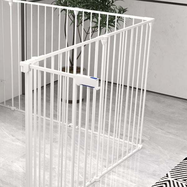 PawHut Løbegård til hunde, Foldbar, 8 paneler, 90 cm, Hvid, Stål/Plast