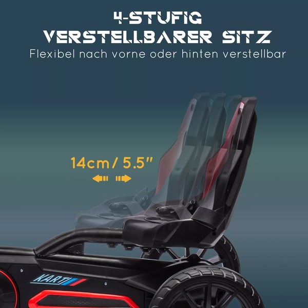 HOMCOM Gokart til børn, rød pedalbil med justerbart sæde og håndbremse, legetøjskøretøj til børn fra 3-8 år, lavet af plast og metal, 100x58x58.5 cm