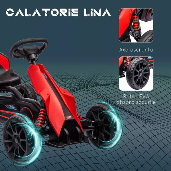 HOMCOM Gokart til børn, rød pedalbil med justerbart sæde og håndbremse, legetøjskøretøj til børn fra 3-8 år, lavet af plast og metal, 100x58x58.5 cm