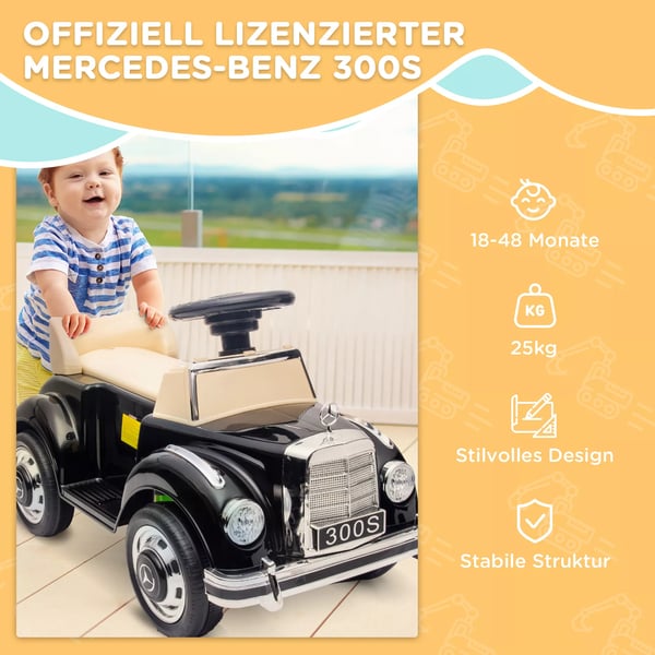 AIYAPLAY Rutschebil til Børn - Mercedes-Benz 300S - Sort - Med Opbevaring og Anti-Tip Funktion (18-48 måneder)