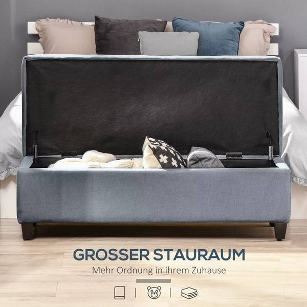 HOMCOM Opbevaringsbænk med Låg, Polstret Siddebænk, Linnedlook, Grå Polyester, 125x49x41.5 cm