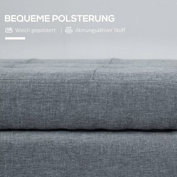 HOMCOM Opbevaringsbænk med Låg, Polstret Siddebænk, Linnedlook, Grå Polyester, 125x49x41.5 cm