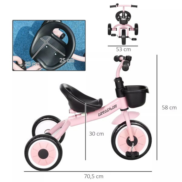 AIYAPLAY Lyserød Trehjulede Børnecykel - Metal/EVA/Plast/Polyethylen - Justerbart Sæde, Kurv & Klokke - 2-5 År