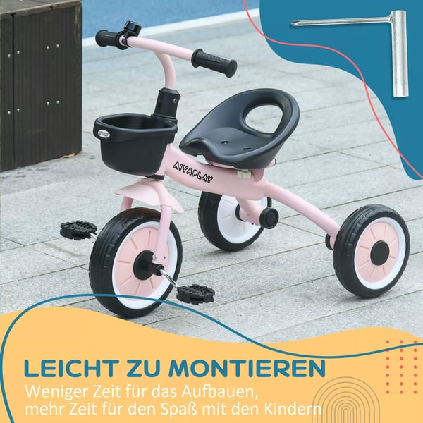 AIYAPLAY Lyserød Trehjulede Børnecykel - Metal/EVA/Plast/Polyethylen - Justerbart Sæde, Kurv & Klokke - 2-5 År