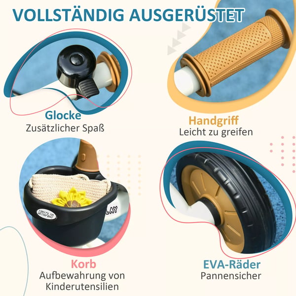 AIYAPLAY Trehjuling Børnecykel Løbecykel Hvid Metal/EVA/Plast/PE 2-5 år