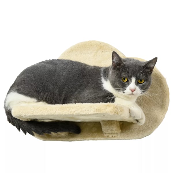 PawHut Vægmonteret Klatrestativ til Katte - 4-delt Sæt med Hængekøje, Stige, Platforme i Beige Sisal & Plys - Op til 5 kg