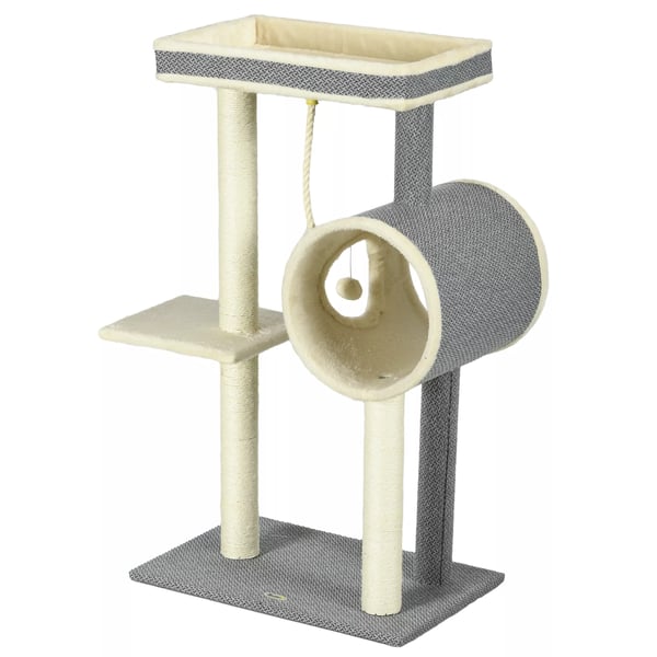 kradsetræ 104 cm med legetøjsbold og 2 liggeflader Katte-træ til katte op til 5 kg, Sisal, Grå kradsetræ 104 cm med legetøjsbold og 2 liggeflader Katte-træ til katte op til 5 kg, Sisal, Grå
