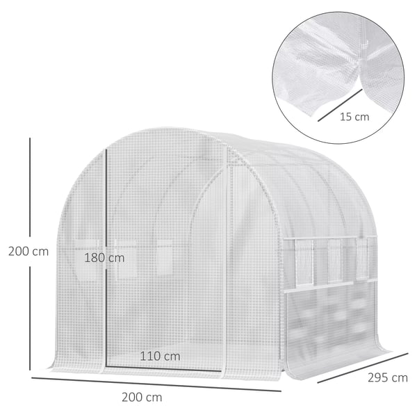 Outsunny Foliedrivhus 2,95x2x2m, tunnel, vinduer der kan rulles op, UV-beskyttelse, vindtæt, stål, hvid