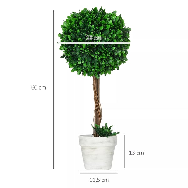HOMCOM kunstige buksbommer 2 stk., UV-bestandige kunstige planter, 60 cm, grøn
