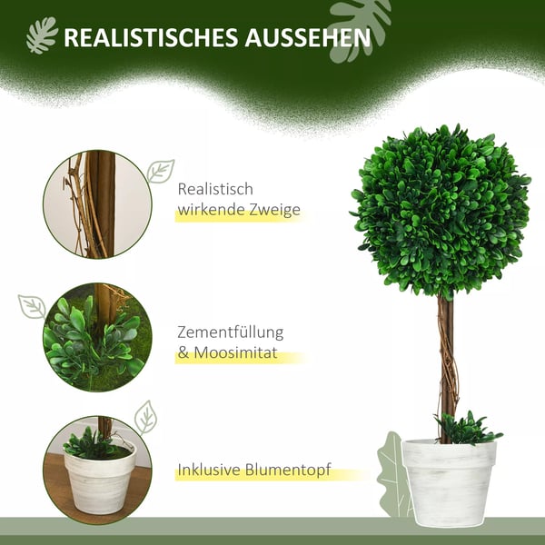HOMCOM kunstige buksbommer 2 stk., UV-bestandige kunstige planter, 60 cm, grøn
