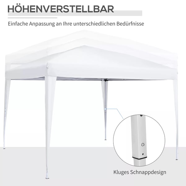 3x3m pavillon med 4 sidevægge & vinduer, UV-beskyttelse, inkl. bæretaske, stål, oxford-stof, hvid