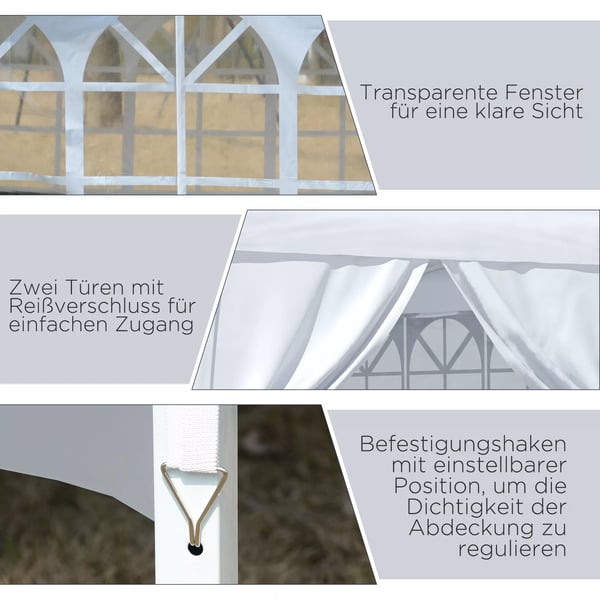 3x3m pavillon med 4 sidevægge & vinduer, UV-beskyttelse, inkl. bæretaske, stål, oxford-stof, hvid