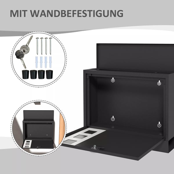 HOMCOM Postkasse Sort Metal M. Aviskasse Vindue 36,5x11,5x29cm