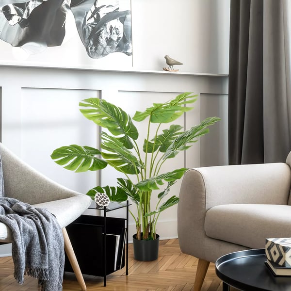 HOMCOM Kunstig Monstera 120 cm Plante i Plastpotte m. Mos - Grøn Kunstig Plante til Stue