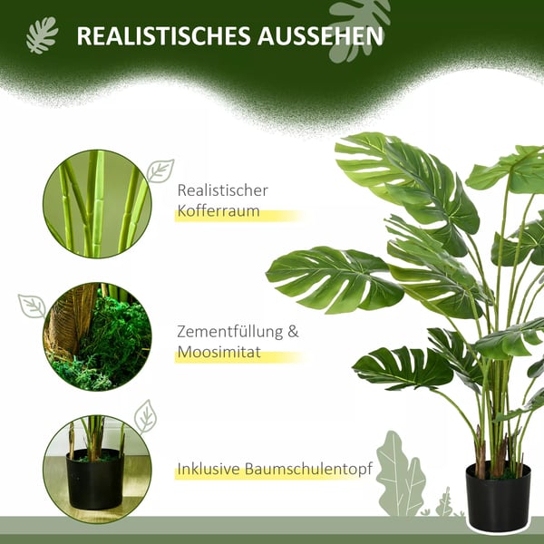 HOMCOM Kunstig Monstera 120 cm Plante i Plastpotte m. Mos - Grøn Kunstig Plante til Stue