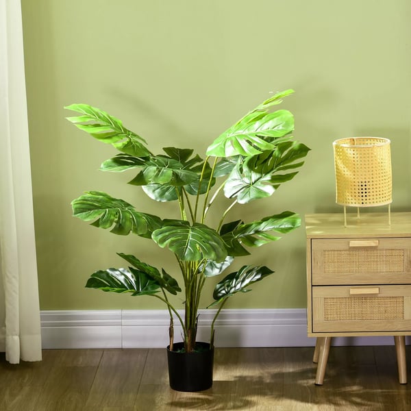 HOMCOM Kunstig Monstera 120 cm Plante i Plastpotte m. Mos - Grøn Kunstig Plante til Stue