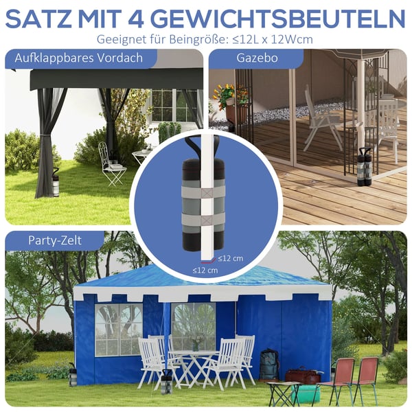 Outsunny Paviljongin hiekkasäkit, 4 kpl setti, kestävät painot pop-up-paviljongille, Oxford-kangas, harmaa+musta, kahvalla