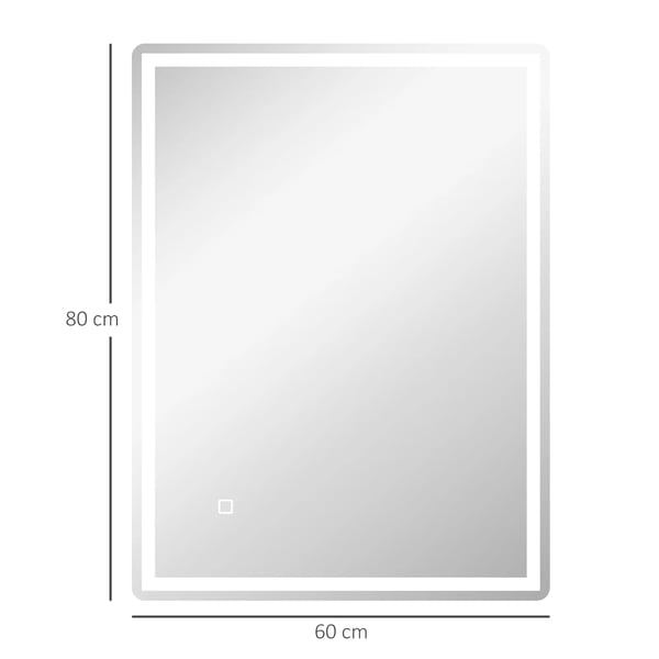 HOMCOM LED-spejl til badeværelse med lys og dugfrit glas, 80x60 cm, sølv.