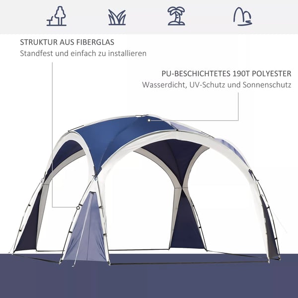 Outsunny Kuppeltelt, Blå, 3,5x3,5x2,22m, Polyester, Have, Terrasse, Altankuppeltelt til 6-8 personer