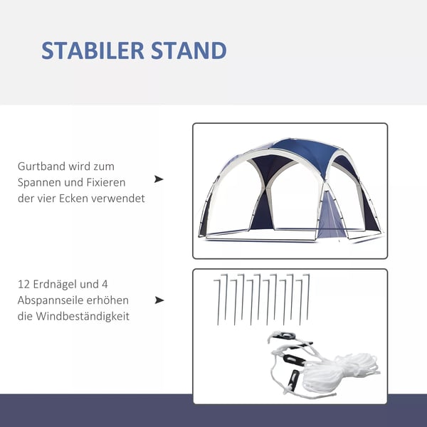 Outsunny Kuppeltelt, Blå, 3,5x3,5x2,22m, Polyester, Have, Terrasse, Altankuppeltelt til 6-8 personer