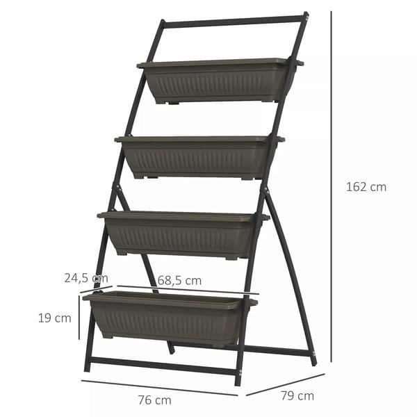 Outsunny plantestativ, blomsterstativ med 4 etager, planterol med huller, plantetrappe blomsterreol til haven, stål, brun, 76 x 79 x 162 cm