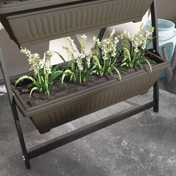 Outsunny plantestativ, blomsterstativ med 4 etager, planterol med huller, plantetrappe blomsterreol til haven, stål, brun, 76 x 79 x 162 cm