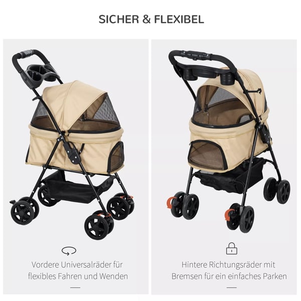 PawHut Foldbar Hundeklapvogn - Stål & Oxford Stof - Khaki - 67x45x96 cm