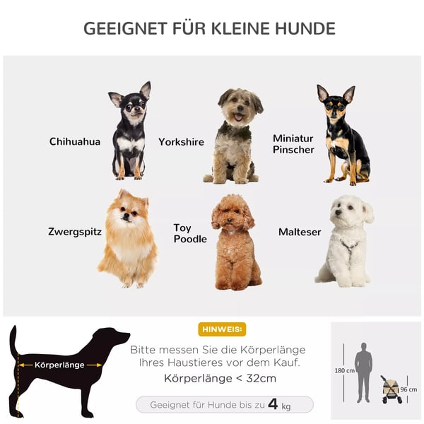 PawHut Foldbar Hundeklapvogn - Stål & Oxford Stof - Khaki - 67x45x96 cm