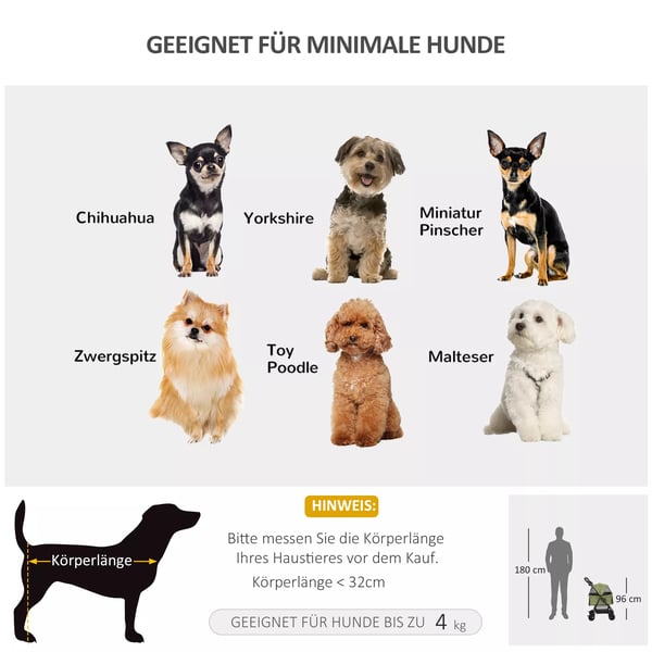 PawHut Hundevogn Mørkegrøn - Foldbar, Stål og Oxford-Gewebe, til Små Hunde og Katte