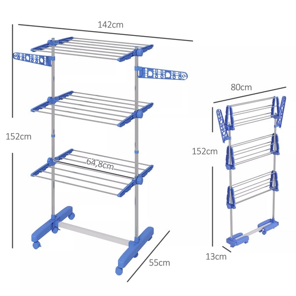 HOMCOM TErrestativ TErn Ruller 3 niveauer Foldbar StEEl BlEå