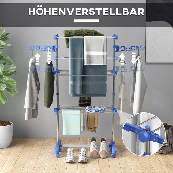 HOMCOM TErrestativ TErn Ruller 3 niveauer Foldbar StEEl BlEå