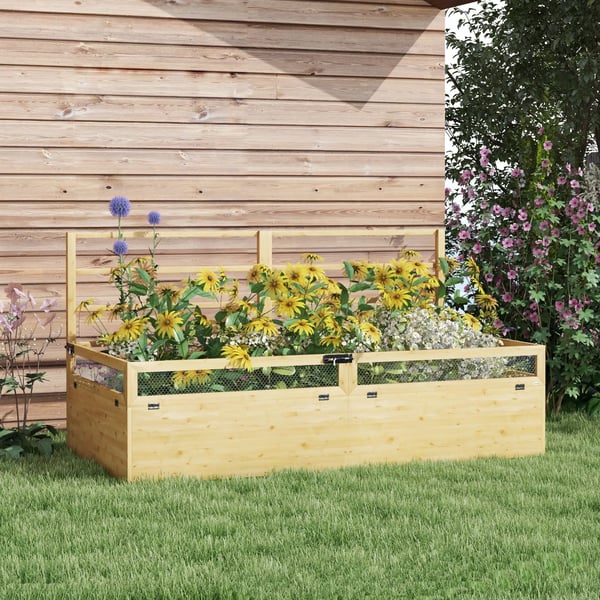 Outsunny højbed med espalier, urtebed, plantekasse i træ, blomsterkasse til have, altan, naturtræ, 183 x 98,5 x 95 cm