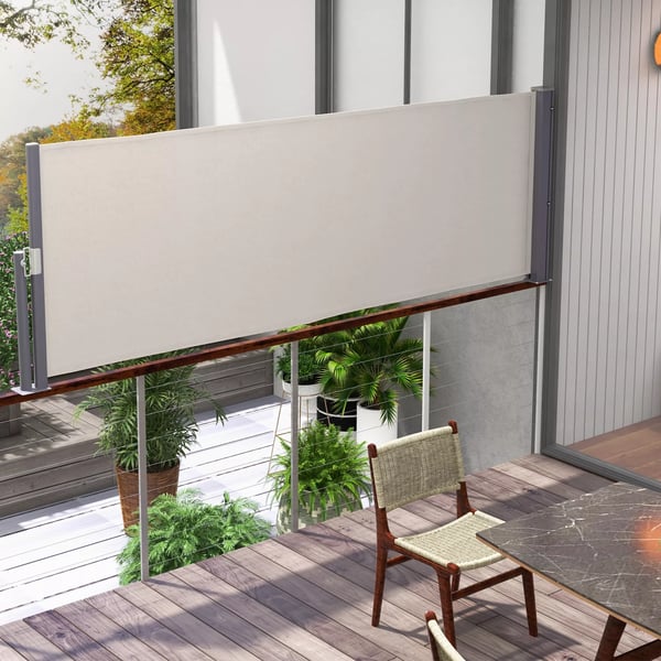 Outsunny udtrækkelig sidemarkise, 300x100 cm havemarkise, afskærmning med UV-beskyttelse, vindbeskyttelse, polyester, lysegrå