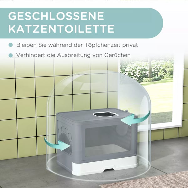 PawHut Kattebak med Låg & Skovl - Indendørs Plasbakke til Katte (Grå, op til 4 kg)